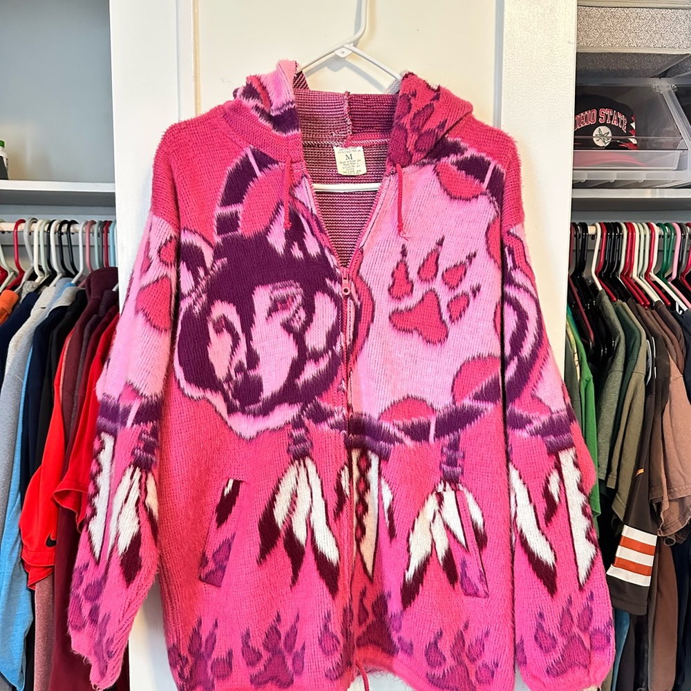 Vintage Artesanias Wool Wolf Tribal Zip-Up